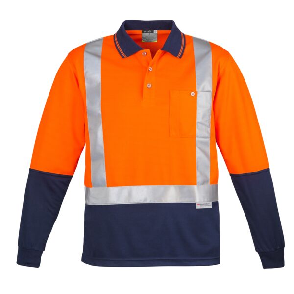 Mens Hi Vis Spliced Long Sleeve Polo - Shoulder Taped Thumbnail